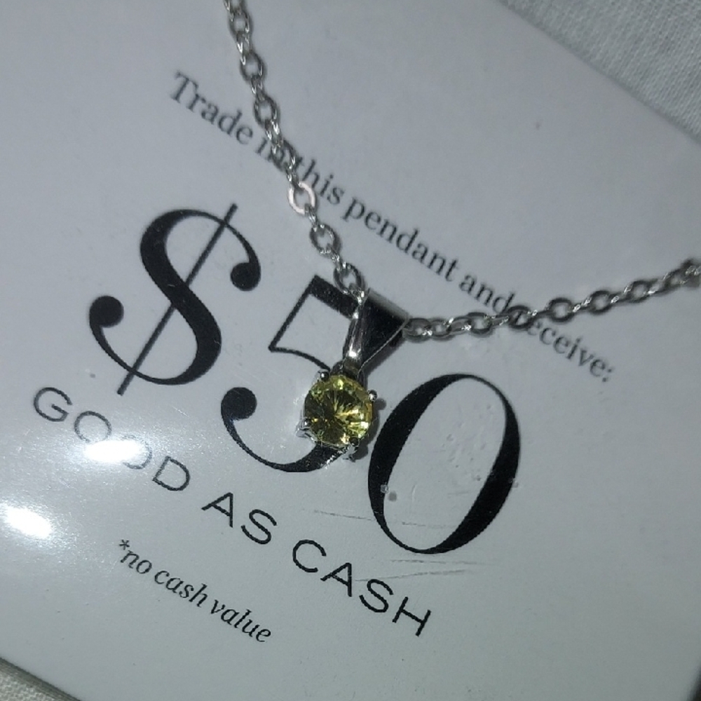 Elegant Necklace November Topaz Yellow Stone Pendant on Silver Chain